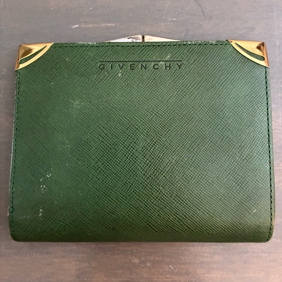 Givenchy Handbags - VINTAGE Givenchy Forest Green Bifold Compact Wallet w Gold Tone Accents Leather